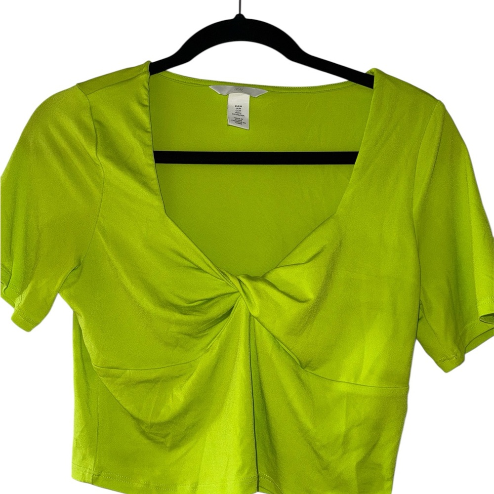 H&M Green Crop Tie Front Blouse
